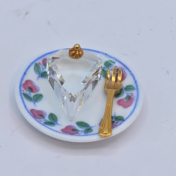 Swarovski Crystal Memories Slice of Birthday Cake w/ Plate & Fork No Box 174106 - Picture 1 of 10